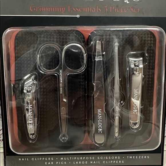 MAN • LOGIC Set of 5 Grooming Essentials Stainless Steel Manicure Tools Case - Picture 2 of 8